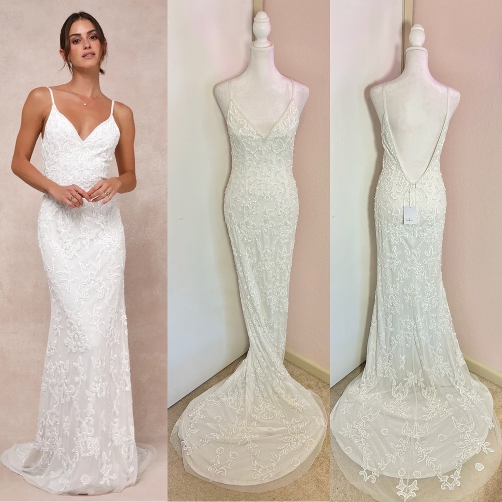 Everlasting Passion White Sequin Beaded Backless Maxi Wedding Dress by Lulus - Picture 2 of 14